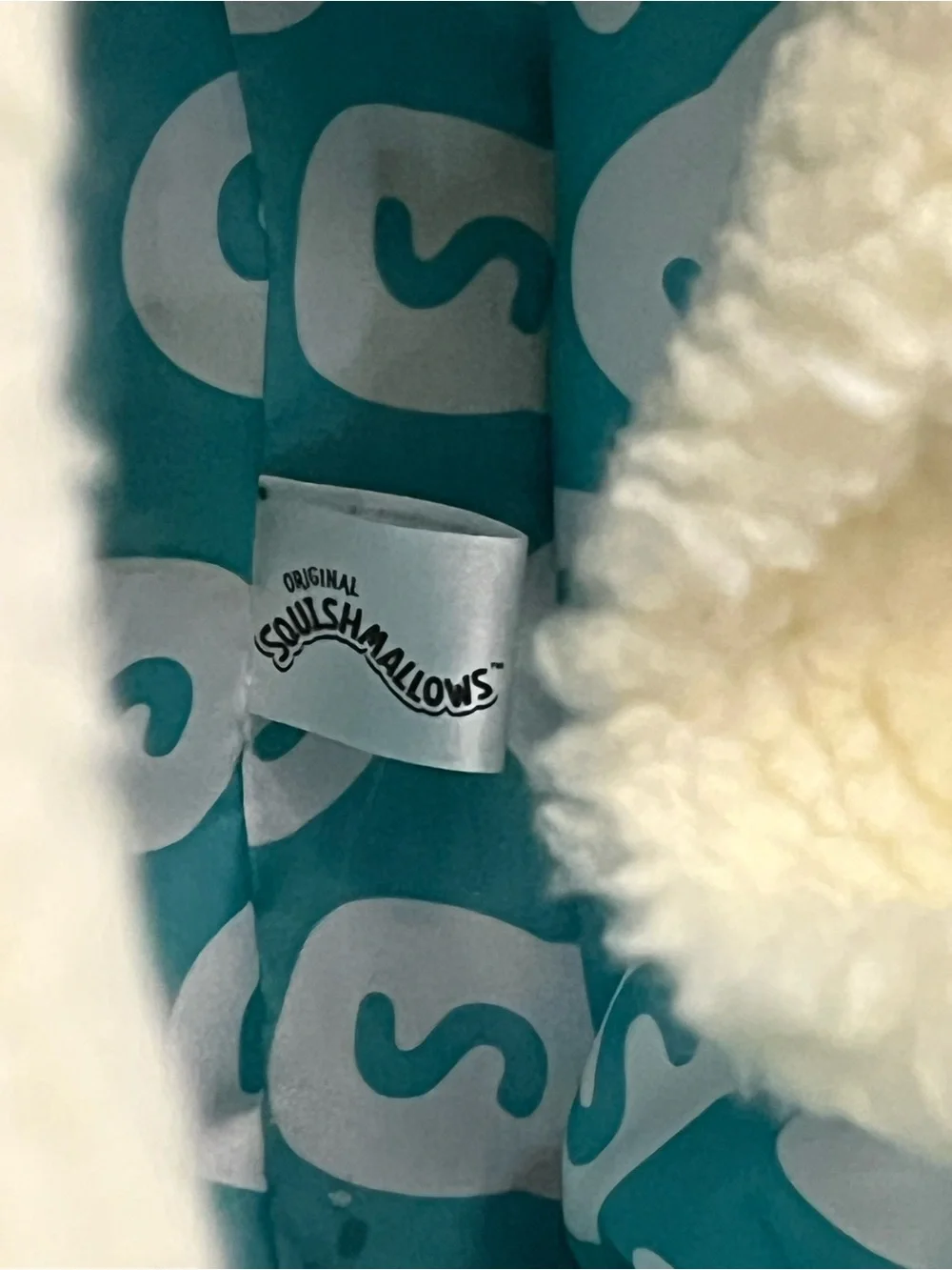 Squishmallows Teal and White Plush Tote with Sherpa Trim